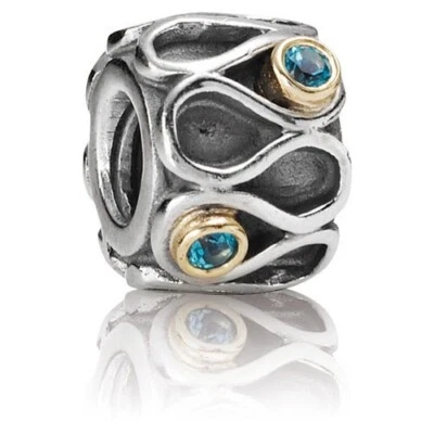 Authentic PANDORA 14K AND SS INFINITY BLUE TOPAZ CHARM 790366TPP RARE RETIRED - Image 1 of 4