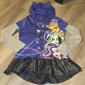 Monster High Hooded Dress Wolf Ears Girls Xl Purple Black Faux Leather Skirt - Picture 1 of 13