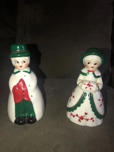 Vintage Set Of 2 Ceramic Christmas Statue Figure Bells Made In Taiwan. - Picture 1 of 5