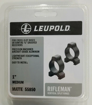 55850 LEUPOLD RIFLEMAN VERTICAL SPLIT 1" MEDIUM MATTE BLACK SCOPE RINGS - NEW - Image 1 of 2