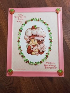 Vintage Strawberry Shortcake Print, Plastic 12”x 9 1/2”  1980s Picture With Cat  - Picture 1 of 6
