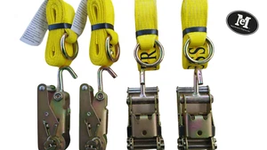 Towing 4 Point Tie Down, 4 Ratchets W/Single Fingers, 4 Lasso Straps W/O Ring - Picture 1 of 2