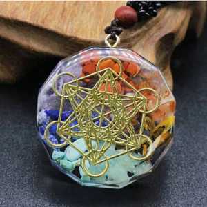 Natural 7 Chakra Healing Crystal Pendant Quartz Orgone Hexagram Chip Stone Decor - Picture 1 of 11