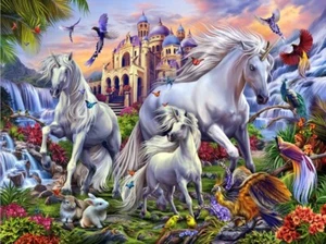 Fantasy Unicorns Nature Castle Scene Mink Soft Faux Fur Everyday Throw Blanket - Picture 1 of 2