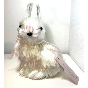 Rachel Zoe Iridescent Bunny Figurine Rabbit Mirror Finish White/Pink 6.5inx10in - Picture 1 of 7