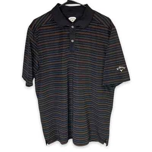 Callaway Men's L Striped Golf Polo Shirt Black & Orange Stretch Moisture Wicking - Picture 1 of 5
