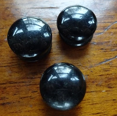 SET of 3  antique Victorian French jet black glass collar stud button -2 - Image 1 of 3