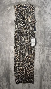 🆕 Rachel Roy Women's Animal Print  Wrap Sheath  Dress Size M Brown Sleeveless - Picture 1 of 11
