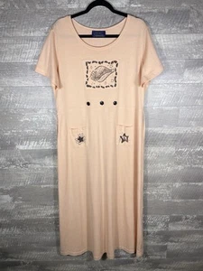 VTG Peach Pink Seashell Tie Back Relaxed Maxi Summer Dress Size XL Beach Coastal - Picture 1 of 21