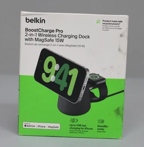 Belkin BoostCharge Pro 2-in-1-Wireless-Ladestation mit MagSafe 15W Schwarz NEU - Bild 1 von 4