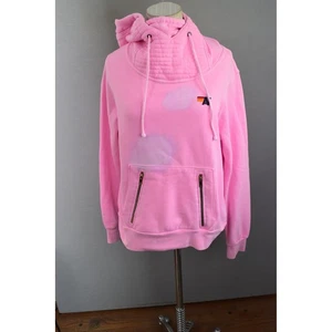 Aviator Nation Hoodie kleines Sweatshirt rosa Wasserfallausschnitt Reißverschlusstasche MÄNGEL - Bild 1 von 7