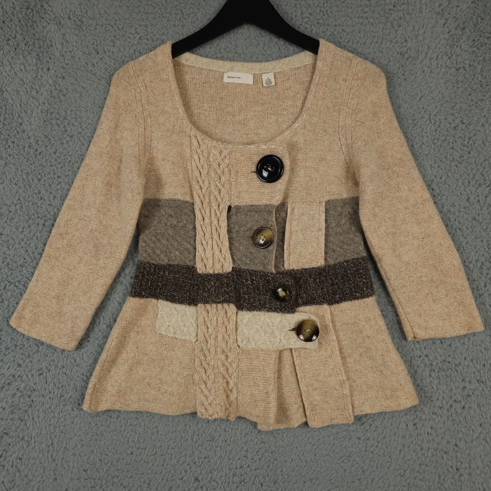 Suéter para mujer Sleeping On Snow mediano beige lana angora cárdigan tejido con retazos Foto 1 de 4