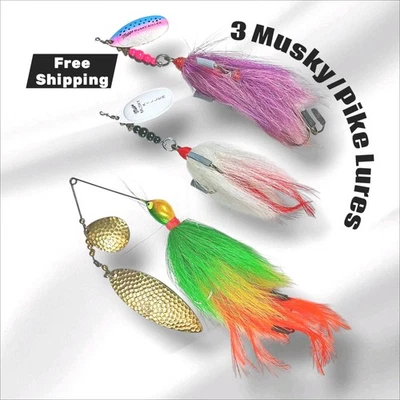 Lote de 3 Bucktail: 2 Mepps Musky Killer Spinners, 1 Cebo Doble Spinner.       #KIL Foto 1 de 4