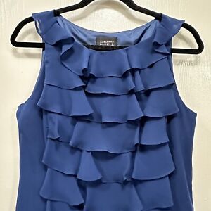 Adrianna papell Women blue Sheath chiffon dress size 8 ruffle zipper sleeveless