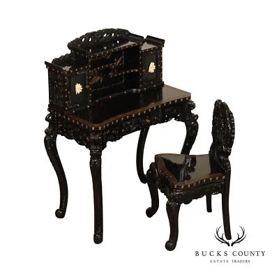 Escritorio y silla vintage japoneses tallados en dragón Foto 1 de 4