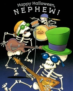 Happy Halloween Nephew Skeleton Skeletons Rock Band Music Hallmark Greeting Card - Picture 1 of 3