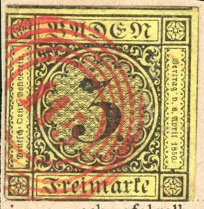 Germany States BADEN Classic 3kr (1851) Rastatt *115* RED Numeral Used ORANGE345 - Picture 1 of 6
