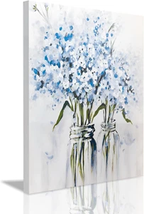 Blue and White Flower Canvas Wall Art, Living Room Floral in Vase Canvas Prints - Picture 1 of 12