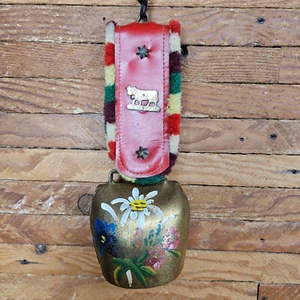 Vintage Lucerne Painted Cowbell Alpine Mountains Swiss Leather Top - Picture 1 of 22