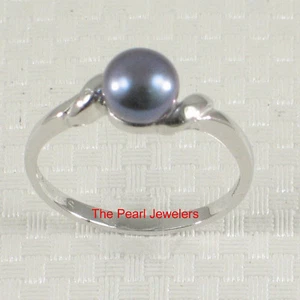 Delicate .925 Sterling Silver Black-Gray Pearl Solitaire Ring - Picture 1 of 9