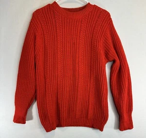 Vintage Norm Thompson Wool Sweater Red Crew Neck Chunky Knit Holiday Size M - Picture 1 of 3