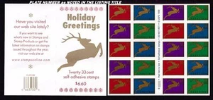 1999 Christmas Reindeer Sc 3363a MNH 33c complete booklet of 20 B555555 - Picture 1 of 1