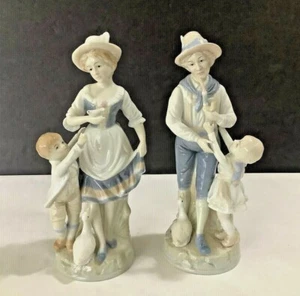 Pair VTG LENWILE ARDALT Mother/Boy & Father/Girl Hand Painted Figurines #7361 - Picture 1 of 7
