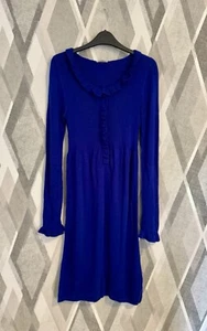 Jigsaw Cobalt Blue Frill Neck Knitted Wool Midi Dress S 6 8 - Picture 1 of 6