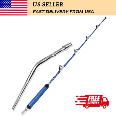 2 Piece 5'6 Trolling Fishing Rod Bent Butt Roller Guides Saltwater 50-80 lbs - Image 1 of 4
