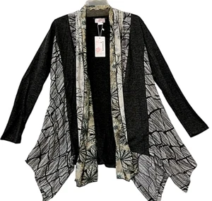 Kamana Cardigan Womens Small Gray Black Long Sleeve Sweater Kimono Floral New - Picture 1 of 15