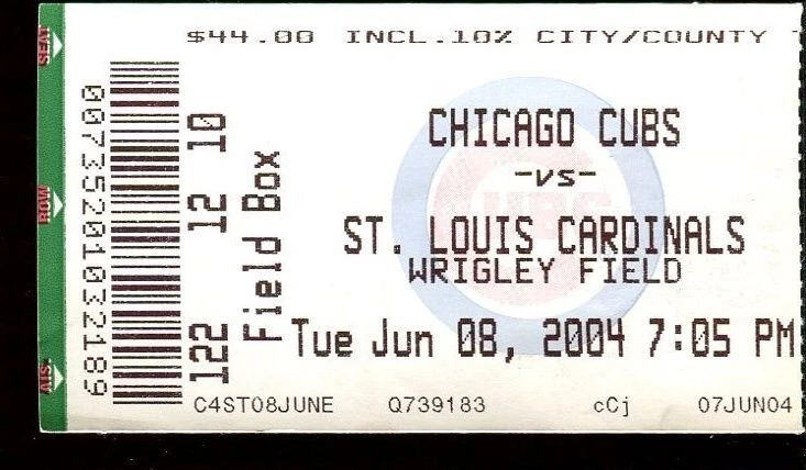 Ticket Baseball Chicago Cubs 6.26.1905 6.8 St. Louis Cardinals - Image 1 of 1