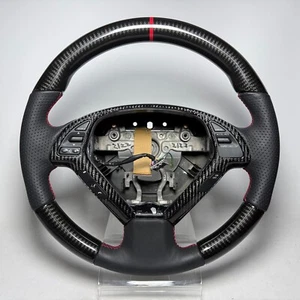 Real Carbon Steering Wheel Black leather Red Stitching Infiniti G37 G35 OE core - Picture 1 of 8