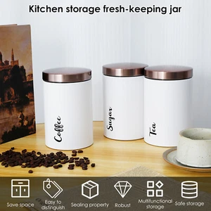 3 Pcs Coffee Tea Sugar Container Set Airtight Metal Kitchen Canisters with lemqo - Picture 1 of 11