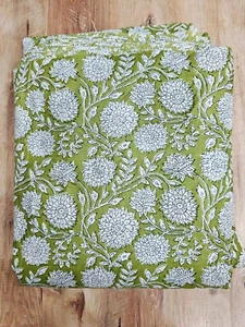 Tela estampada sanganeri natural india de algodón hecha a mano con estampado de bloques a mano de 25 yardas - Imagen 1 de 3