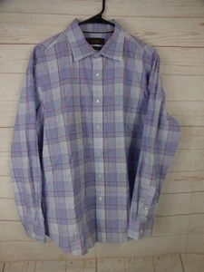 Tasso Elba Mens Size XL100% Cotton Blue, White, Orange & Red Plaid Fitted Shirt - Picture 1 of 8
