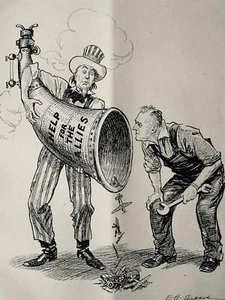 1940 Original Print WW2 USA AMERICA - HELP FOR THE ALLIES - THICKER THAN WATER - Picture 1 of 2