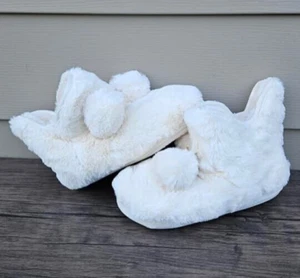 WINTER SOFT IVORY PLUSH MEMORY FOAM BOOTIE SLIPPERS SIZE 8 WOMENS BB6 - Picture 1 of 6