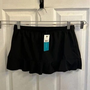 NWT Aqua Green Ruffle Swim Skirt Black Full Coverage Brief Sz Medium 8/10 Black - Picture 1 of 21