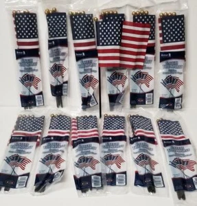 48 NEW ANNIN PATRIOTIC AMERICAN FLAG 12 PACKS 4 4" X 6" GOLD BALL TOP 10" TALL - Picture 1 of 5