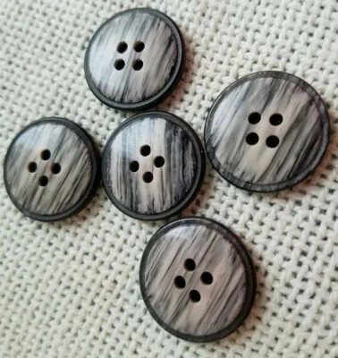 5 Vtg Bakelite Buttons Gray with Beige Marbling 7/8 Inch Round 4 Hole - Image 1 of 4