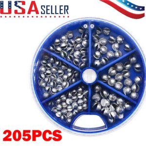 205Pcs Split Shot Fishing Weight Sinkers Fishing Line Lead Assortment 5 Size NEW - Picture 1 of 8