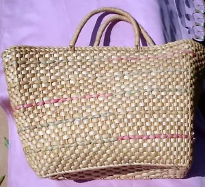 Große Strohtasche Strandtasche Shopping zwei Henkel gefüttert oben offen - Bild 1 von 5