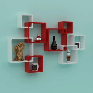 Juego de 8 estantes de pared flotantes de madera Twist Rafuf - Imagen 1 de 8