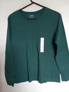 Croft Barrow Classic Tee PM Knit Top Long Sleeve Teal 100% Cotton - Picture 1 of 3