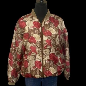 Bomber vintage in seta di Petite Sophisticate con disegno foglie autunnali - Foto 1 di 9