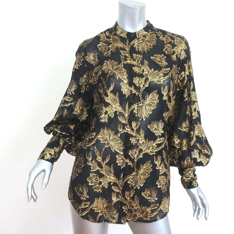 Blusa Equipment Boleyn Negra/Dorada Metálica Floral Jacquard Talla Pequeña Foto 1 de 4