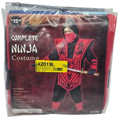 Disfraz de Ninja Rojo Completo Fun World Niños Pequeño (6) Camisa con Capucha Pantalones Túnica Máscara Foto 1 de 4