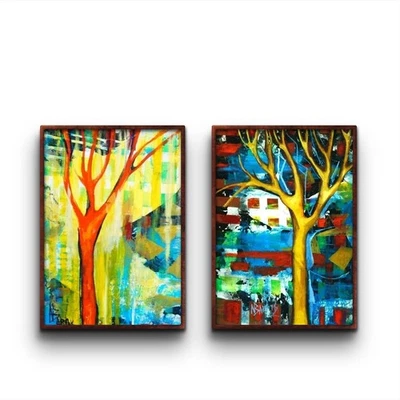DOS CUADROS. ÁRBOLES. DÍPTICO... ACRÍLICO SOBRE CARTÓN. ORIGINAL. EXCLUSIVO. - Imagen 1 de 4