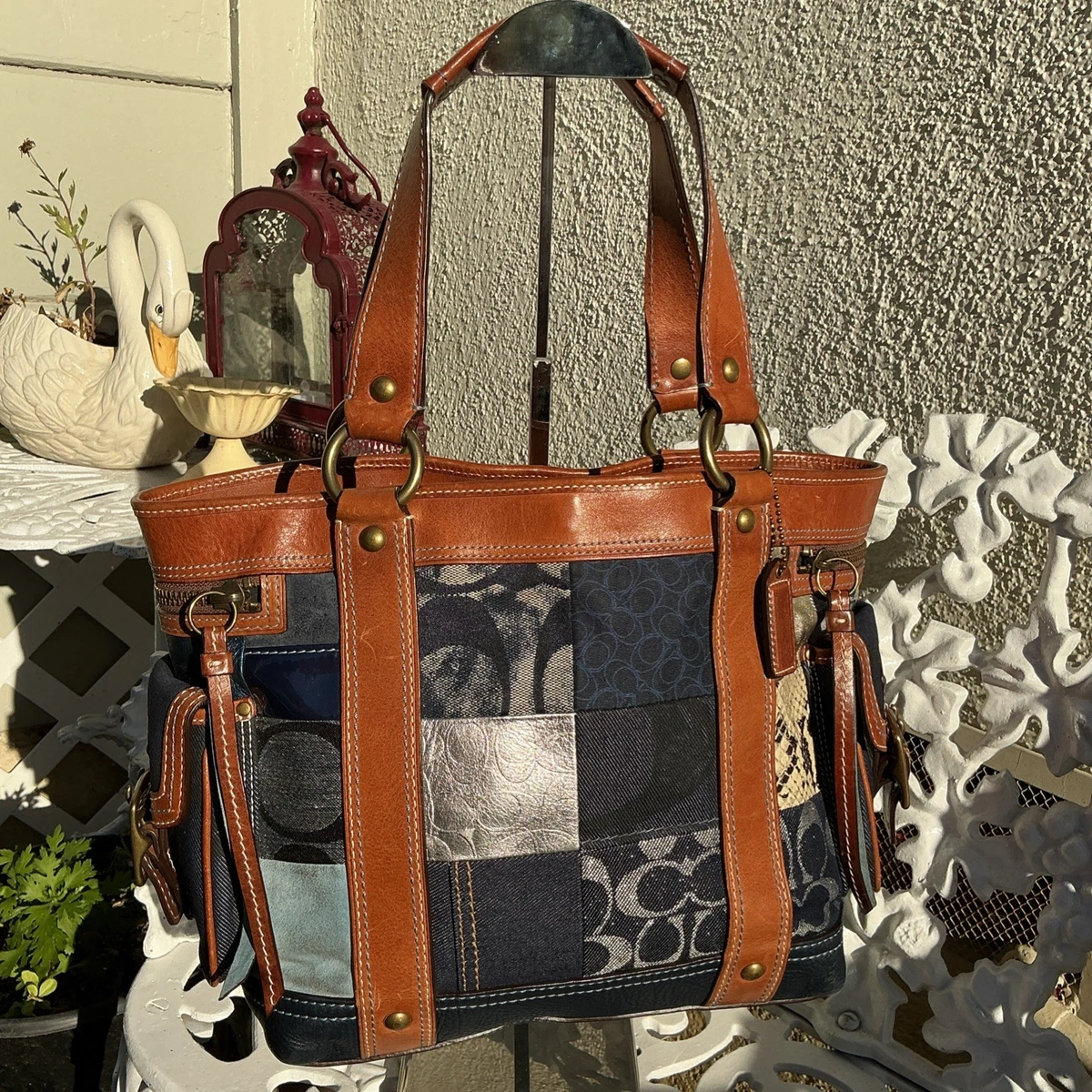 Coach Patchwork Denim Exterior Large Bags & Handbags for Women for