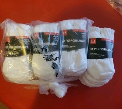 Under Armour Youth Lrg Performance 16 Pairs WHITE Crew Socks Size YLG 1 TO 4 - Image 1 of 4